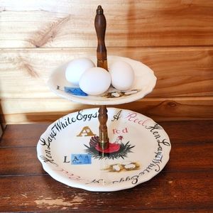 Vintage Beautiful A Red Hen Lays White Eggs 2 Tier Tray